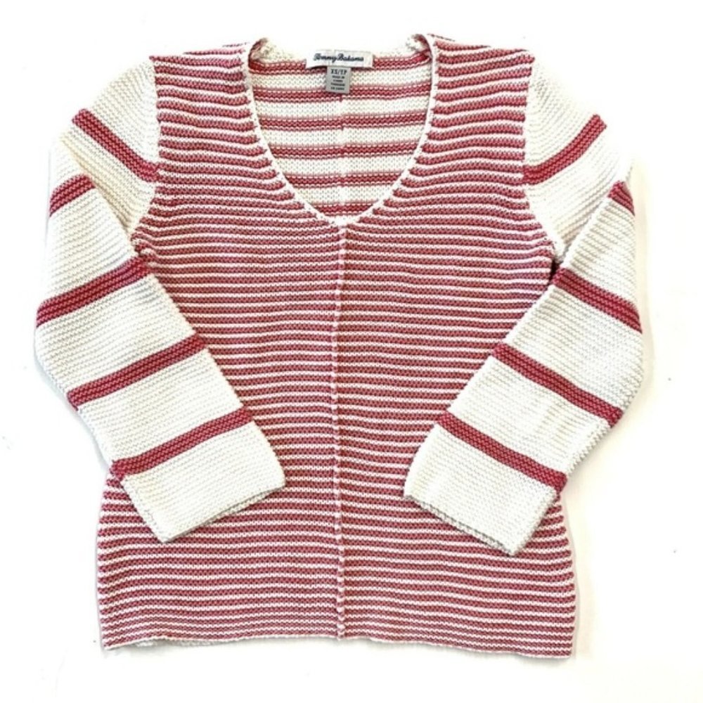 Tommy Bahama Pink Striped Cotton Sweater XS | Excellent Condition | Chunky Knit